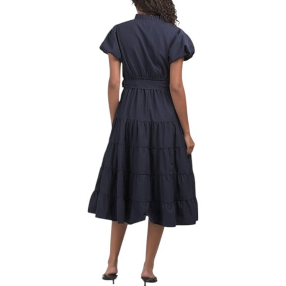 US TOGETHER Puff Sleeve Tiered Midi Dress - Navy - Picture 2 of 2